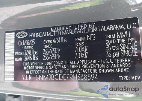 2024 Hyundai Tucson Sel z USA, uszkodzony, nr VIN 5NMJBCDE7RH338594